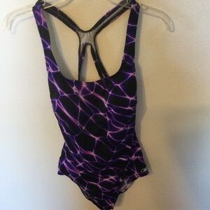 Reebok Purple & Black One-Piece Swimsuit Chic Beach Wear Fashion Size Small
